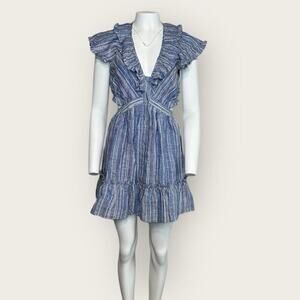 NWOT | Parker | Striped Cut-Out Ruffle Dress | Blue | Small